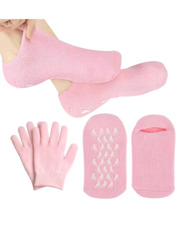 1 Pair of Gel moisturizing Socks with 1 Pair of Gel Gloves Soft moisturizing Socks Gel Breathable Socks moisturizing Care Socks Flexible Elastic Socks (22.5 * 10.5cm and 21 * 13.5cm)
