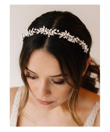 SWEETV Rhinestone Bridal Headband Silver Crystal Tiara for Women Pearl Wedding Headpieces for Bride Hair Accessories for Prom Birthday Party