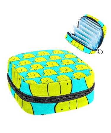 Cute Cartoon Yellow Elephant Pattern Sanitary Napkin Storage Bag Feminine Menstrual Cup Pouches Nursing Pad Holder Tampon Bags Portable Period Bag for Women Teen Girls 1Pcs Multi-colored 10