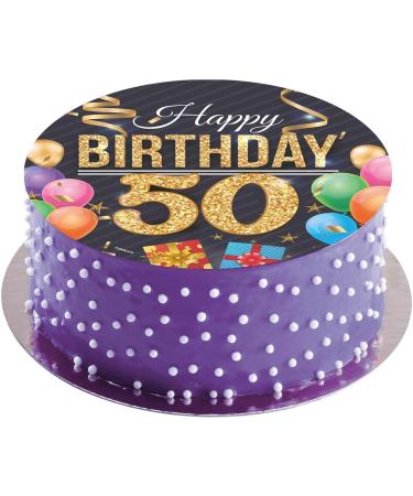 Dekora Happy 50 Birthday Wafer Disc for Cake Edible Cake Topper for Birthday Cake Round 20 CM - Buy Online on SooperMarket.com