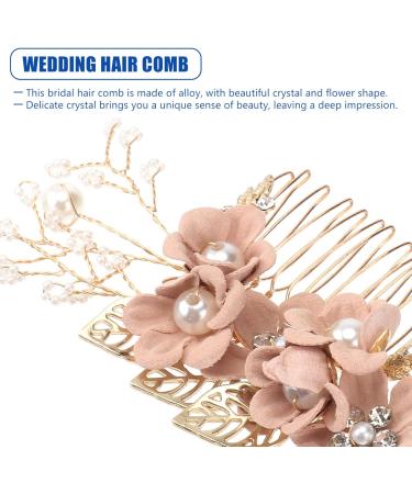 Minkissy Pearl Crystal Wedding Hair Comb - Pink Rhinestone Flower Bridal Hair Accessories - Buy Online on SooperMarket.com