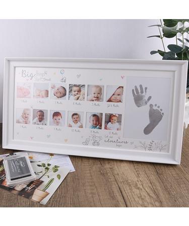 Mikytoper Baby Hand and Footprint Kit Baby Framed Photo Kit Anniversary Growth Record Baby Gifts Reusable Ink Cartridge Photo Frame (White)