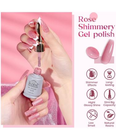 MIZHSE Pink Gel Nail Polish Shimmery Rose Jelly Color Natural Gel Polish Glitter Sparkle Pink Nail Gel 12ML Soak off UV LED for Home Salon DIY BV006 - Buy Online on SooperMarket.com