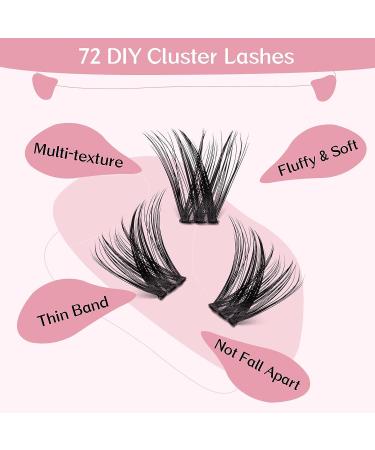 72 Pcs Easy to Apply DIY Eyelash Extension Individual Lashes D-8-16mix - Adore Lash Clusters with Thin Band - Buy Online on SooperMarket.com