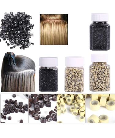 200 Pcs Beige Hair Extension Rings - 4MM Silicone Lined Beads & Loops Tools for Easy Application - Buy Online on SooperMarket.com