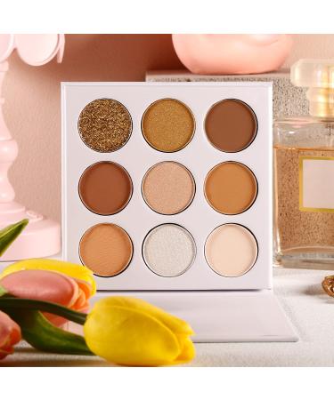 ecofavor Brown Eyeshadow Palette Nude Natural Matte Shimmer Glitter 9 Colors Highly Pigmented Waterproof Warm Eye Shadows Pallet  Naked Earth Tones Makeup Palettes  Easy to Blend for Beginners