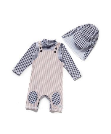BONVERANO Baby Boys Swimsuit Toddler Bathing Suit Long-Sleeve Zipper One Piece Swimwear with UPF 50+ Sun Protection Overall 18-24 Months