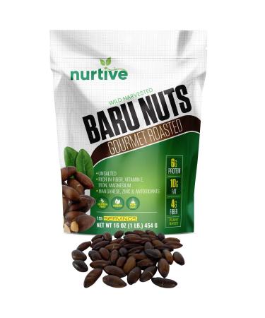 Nurtive Baru Nuts - Gourmet Roasted - Wild Harvested & Unsalted - Plant-Based Protein Rich in Fiber Essential Minerals and Antioxidants - Non-GMO Gluten-Free Paleo & Vegan Friendly (16 oz / 454 g)