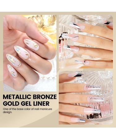 RARJSM Metallic Gel Liner Nail Art Set - Silver Bronze & Gold - 3D Mirror Chrome Effect - 8ml Gel Polish with Thin Brush for Home Salon - Curing Required - Buy Online on SooperMarket.com