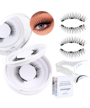 Magnetic Eyelashes without Eyeliner 12mm Magnetic Lashes Natural Look Reusable Magnetic Eyelashes Kit with Applicator Wispy False Eyelashes No Glue or Liner Needed by Geeneiya(2 Pairs) Magnetic-05CT