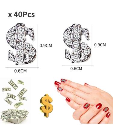 RUNRAYAY 40Pcs 3D Dollar Sign Nail Art Charms with Rhinestones Silver Nail Studs Diamonds for Nail Art Accessories Retro Nail Jewelry Decoration for DIY Crafts Nail Decor - Buy Online on SooperMarket.com