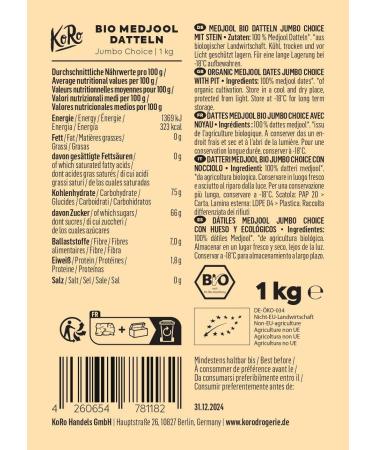 Koro Bio Medjool Dates 1kg - Honey Sweet Caramel Notes Fiber-Rich Delights - International Shipping Available - Buy Online on SooperMarket.com