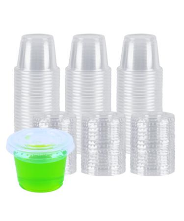 1 oz Containers with Lids | Disposable Plastic Jello Shot Cups | Small Clear Plastic Condiment Cups For Sauce, Souffle, Salad Dressing, Portion Control, Pack of 100 100 Count (Pack of 1)
