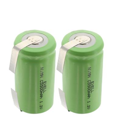 2x Exell 1.2V 5000mAh NiMH C Size Rechargeable Batteries w/Tabs use with airsoft radio receivers high power static applications (Telecoms UPS and Smart grid) electric tools Data Meters