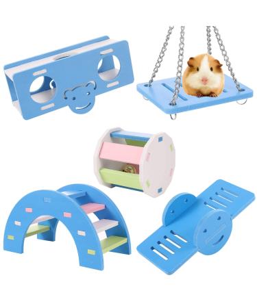 Smilcloud 5 Pcs Lovely Hamster Play Toys Rainbow Bridge & Seesaw & Swing Climb and Play Toy Hamster Chew Toys DIY Hamster Cage Accessories for Small Pets(Blue)