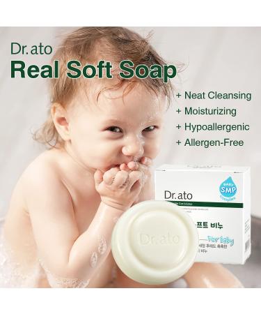 DR.ATO Real Soft Baby Bath Soap 100g 3 Pack - Gentle Tear-Free Cleansing with Shea Butter and Glycerin, Mild & Hypoallergenic Bar for Infants and Toddlers - Buy Online on SooperMarket.com