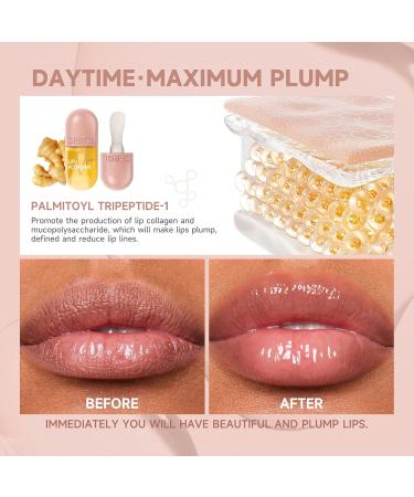 2 PCs Lip Plumper Set - Natural Makeup Lip Gloss & Serum for Fuller Hydrated Lips | Derol Lip Plumper - Buy Online on SooperMarket.com