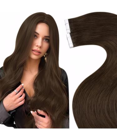 Laavoo Extensions Real Hair Tape Brown Real Hair Extensions Real Hair Tape Dark Brown #4 Invisible Tape Extensions Real Hair Brown 55cm 50g 20PCs 55cm-20PCs 1.3 #4