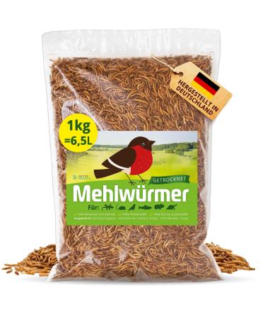 Flourworms dried 1kg (6.5l) dried mealworms with very high protein content worms for reptiles birds wild birds hedgehogs fish turtles & rodent - Premium quality 1 kg (1 Pack)