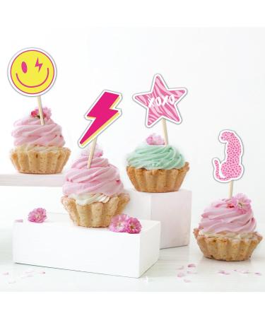 Whaline 40Pcs Preppy Pink Party Cupcake Toppers 10 Designs Paper Cake Decor Cute Cupcake Picks for Y2K Bachelorette Birthday Party Supplies Photo Booth Props - Buy Online on SooperMarket.com