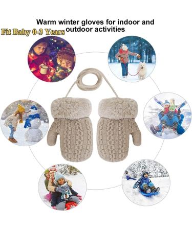 Baby Toddler Furry Winter Gloves Cold Weather Warm Knit Magic Mittens On String Kids Insulated Snow Warm Gloves with Fleece Lining for Baby Girls Boys 0-3 Years Gift B-Khaki - Buy Online on SooperMarket.com