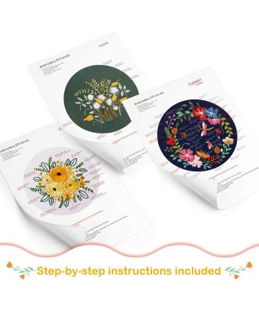 Mocoosy 3 Pack Embroidery Starter Kit for Beginners - Cross Stitch Sets with Pattern, Instructions, Fabric, Hoops, and Threads - Buy Online on SooperMarket.com