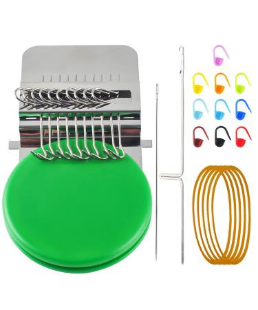 Speedweave Darning Loom 10 Hooks Darning Mini Loom Machine for Quickly Repair Sock Holes, Mending Jeans, Small Weaving Loom Kit for DIY Beautiful Weaving Arts on Clothes (10 Hook -Green)
