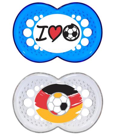 MAM Original Silicon Schnuller "Football" collection in the 2 Set tooth-friendly pacifier baby pacifier made of special mam skinsoft silicone with pacifier box 6-16 months blue 6-16 / silicone / day football