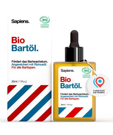 Sapiens Barbershop Bio Bart l Men 30ml - Natural Bart Care Oil Cosmos Organic Certified with castor oil - donates moisture promotes growth - Beard Oil for Men 30 ml (1 Pack)