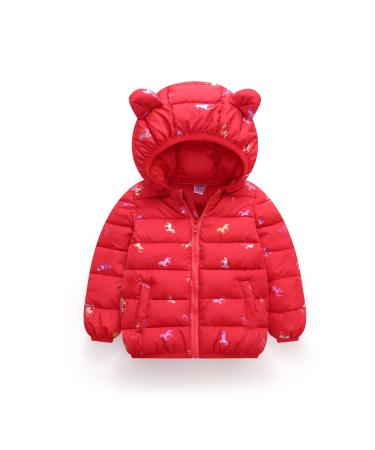 Hooded Coat for Kids Winter Jacket Toddler Padded Coat Warm Puffer Jacket Infant Waterproof and Lightweight Outwear Long Sleeve for Boys Girls 4-5 Years 4-5 Years Red