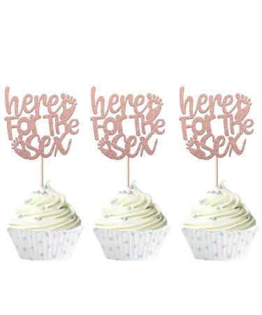 24 Pack Here for the Sex Cupcake Toppers Glitter Gender Reveal Cupcake Picks Baby Shower Kids Birthday Party Cake Decorations Party Supplies Rose Gold 6-rose Gold