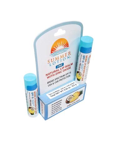 Summer Lotion SPF 15 Lip Sunscreen 2-Pack - Pina Colada Flavor - Water Resistant Chapstick with Zinc Oxide - SPF Lip Protection - Buy Online on SooperMarket.com