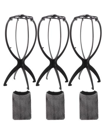 Vipomkowa Hair Shower Brush Practical Wig Display Stand Durable Wig Storage Rack With 3PCS Wig Perfect 7 Natural Curly One Size Black