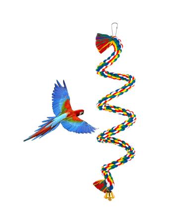 Ledoo Spiral Cotton Rope Bird Perch Parrot Budgie Rope Spiral Perch Parrot Budgie Rope Spiral Perch Colorful Cotton Swing with Bell (100cm)