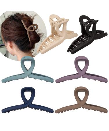 Whaline Hair Claw Clip 6 Morandi Color Hair Catch Clip 4.3 Inch Nonslip Jaw Clamp Clips Strong Hold Matte Butterfly Clip Clamp Hair Styling Accessories for Women Girls Thin Thick Fine Hair