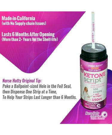 Nurse Hatty - 150 Ketone Test Strips w Built-in Color Chart Free Keto Guide eBook & Free App - Made-in-The-USA - Urine Test for Ketogenic Ketosis Low Carb Atkins & Paleo Diets - Extra Long Strips 150 count (Pack of 1) - Buy Online on SooperMarket.com