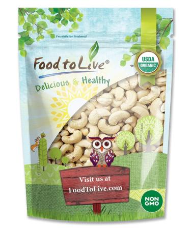 Organic Raw Cashews, 2 Pounds - Non-GMO, Whole, Large, Premium Fancy Nuts, Unsalted, Unroasted, Kosher, Vegan, Bulk, Low Sodium. Good Source of Protein, Copper, Zinc, Selenium, and Thiamin Organic 2 Pound (Pack of 1)