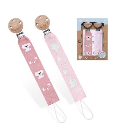 MCGMITT Pacifier Clip 2 Pack Binky Clips for Baby Girls Boys Fabric Pacifier Leash with Embroidery Pattern Fits for Most Pacifier Teethers(01+02)