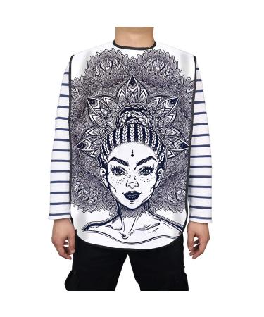 FUSHIDA Adult Bib Water Resistant PVC Bibs on Dinner Table Elegant Printing Cotton Cloth Cover for Men & Women Eating Adjustable Strap Bibs with Beauty Girl Pattern(FYH653-CA)