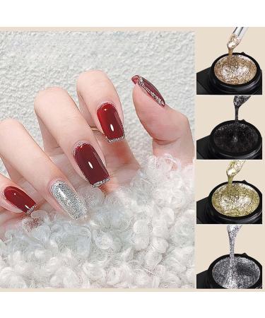 Buy Silver Metal Glitter Gel Nail Polish - 4 Colors | Platinum Gold Silver Black Glitter | Soak Off Gel for DIY Nail Art - Sparkling Nail Polish Liner - Buy Online on SooperMarket.com