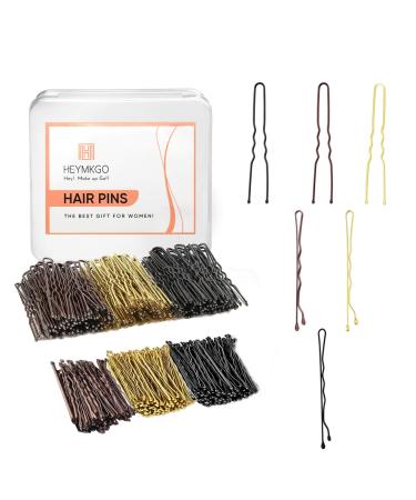 Bobby Pins 300 Hair Pins for Women Hair Grips U Shaped Hair Pins for Buns Hair Grips for Thick Hair Invisible Wave Hairgrip Hair Styling Pins with Storage Box (Black & Blonde & Brown)