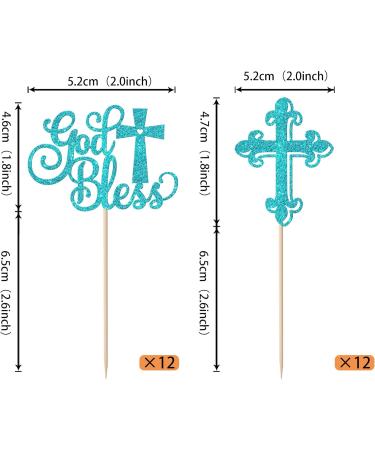 Rsstarxi 24 Pack God Bless and Baptism Cupcake Toppers Glitter Cross God Bless Cupcake Picks Decorations for Babyshower Christian First Communion Baptism Party Cake Decorations Blue - Buy Online on SooperMarket.com
