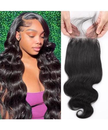 QTHAIR 12A Brazilian Body Wave Lace Closure (14inch) 4x4 Free Part Swiss Lace Closure Natural Black Brazilian Virgin Human Hair Top Swiss Lace Closure