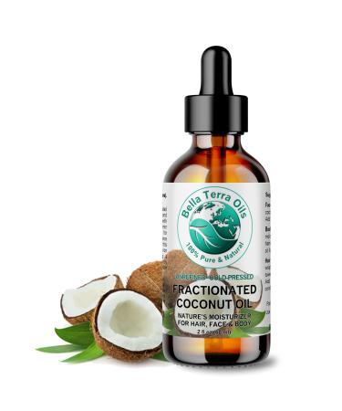 Bella Terra Oils - Organic Fractionated Coconut Oil 2 oz - Pure Liquid Perfection Rich in Medium-Chain Triglycerides (MCTs) A Delight for Silky Skin