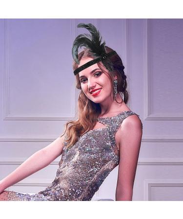 1920s Flapper Headband - Black Feather Headpiece with Rhinestone Bling for Women & Girls | Gatsby Theme Party Hair Accessory - Buy Online on SooperMarket.com
