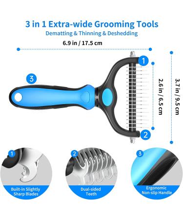 ChezMax Dog Deshedding Brush | Undercoat Rake & Dematting Comb for Dogs | Double Sided Shedding & Grooming Tool | Blue - Buy Online on SooperMarket.com