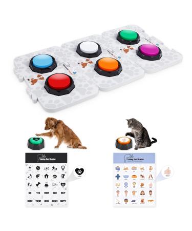 Dog Recordable Training Buttons Set of 6 Colors Dog Training Buzzer Dog Talking Buzzers Button with 25 Stickers and 3 Mats Louder Clearer Record & Playback Message for Communication&Training