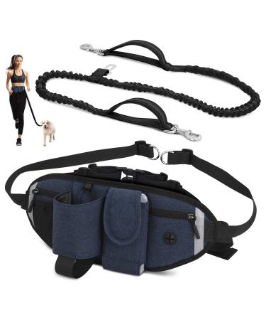 Vobuke jogging leash dogs shock absorption handless dog leash with car safety carabiner adjustable reflective belly pocket light jogging belly belt dog leash for small medium-sized dogs blue --- maximum can be weight of up to 177lb