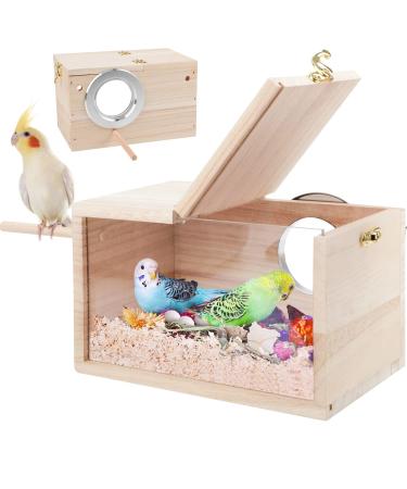 RANYPET Budgie Nesting Box Transparent Design Bird Nest Breeding Box with Perch Wood Bird Cage House for Lovebirds Budgies Finch 12*12*19.5 CM