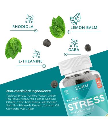 SUKU Vitamins Stress Gummy Supplement Buh Bye Stress Sugar Free Gummies with Lemon Balm L-Theanine GABA Keto Plant-Based Nut-Free Helps with Anxiety and Stress Relief Calm Mood & Stress Support 60 Gummies (30 Day Supply) - Buy Online on SooperMarket.com